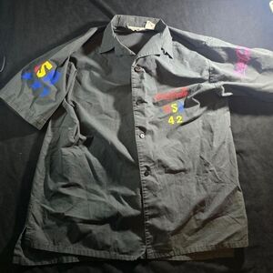 Vintage Coca-Cola USA 42 Official Racing Team Button Up Shirt Black Graphic S/S